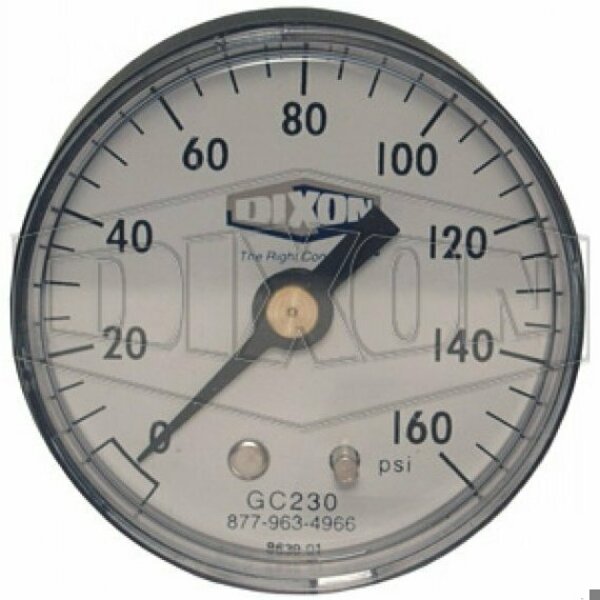 Dixon Standard Dry Gauge, 0 to 30 psi, 1/4 in Connection, 2 in Dial, +/- 3-2-3 % GC215